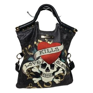Vintage Ed Hardy Black Skull Tote/Messenger Bag